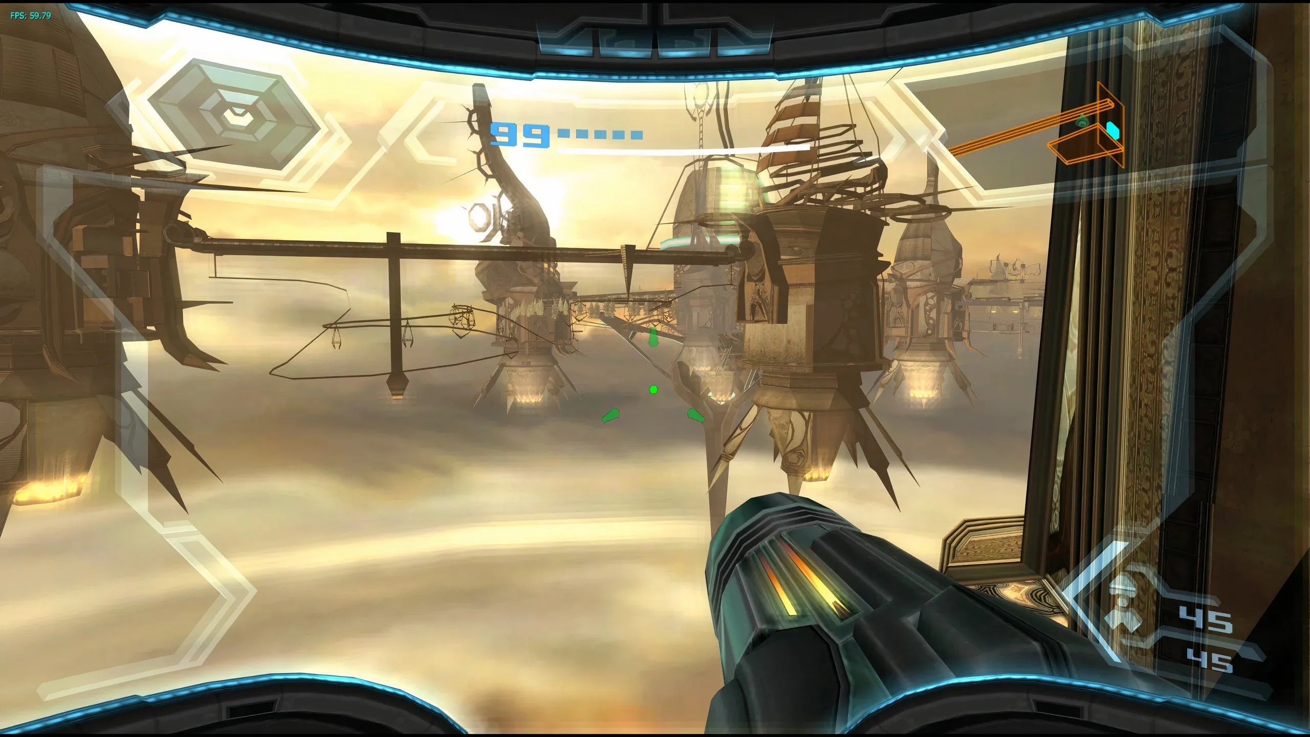 Giao diện chiến đấu với Samus và mục tiêu trong Metroid Prime 3 Corruption
