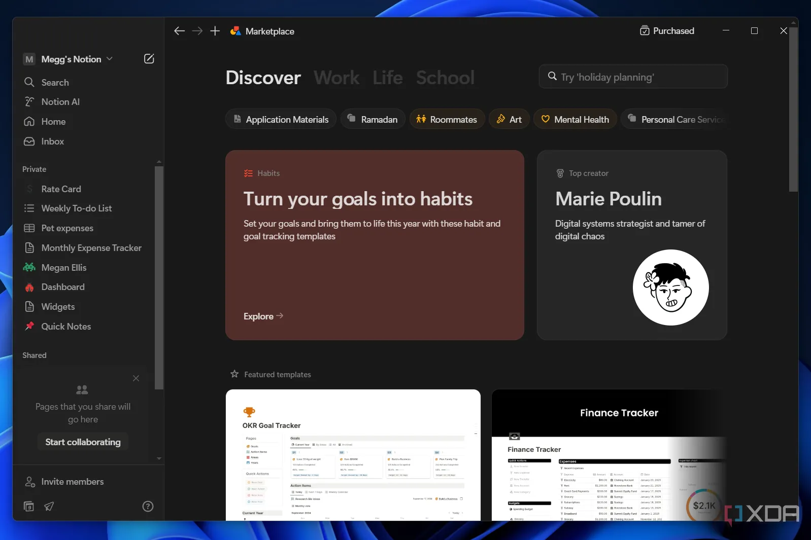 Giao diện chợ template của Notion với đa dạng mẫu sẵn có cho người dùng