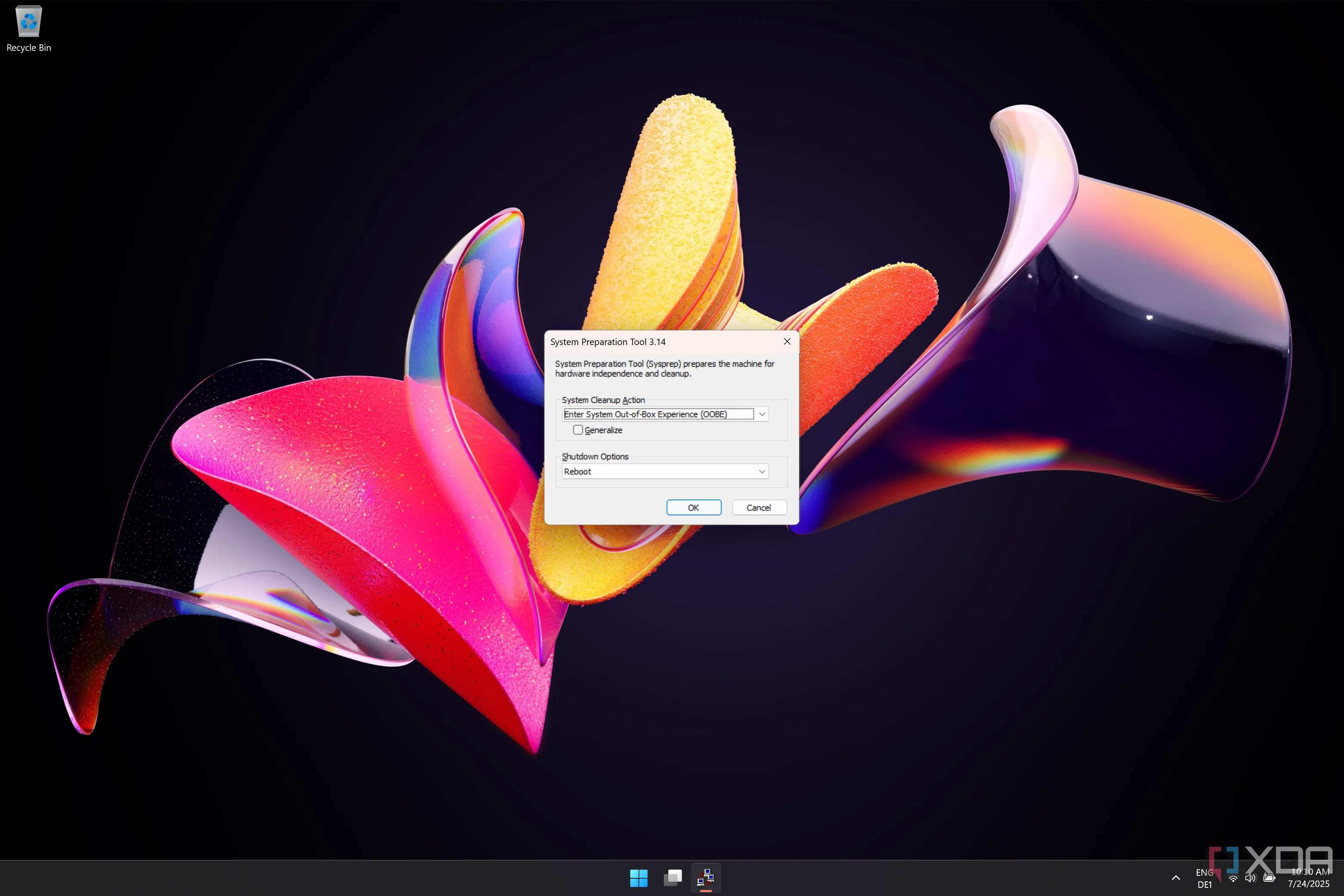 Giao diện công cụ Chuẩn bị Hệ thống (Sysprep) trong Windows 11