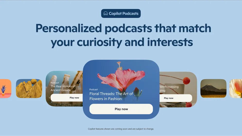 Giao diện Copilot AI đang tạo podcast cá nhân hóa về so sánh kế hoạch du lịch