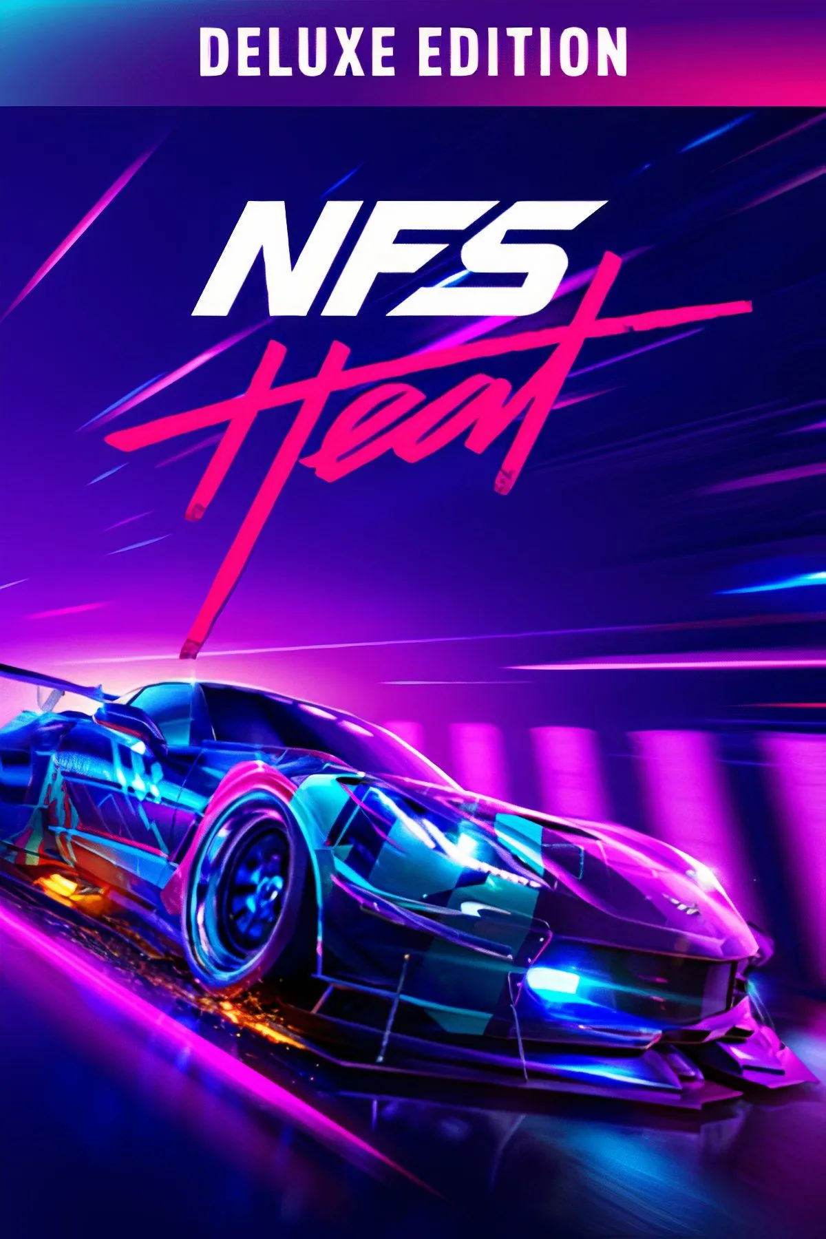Giao diện gameplay và thông tin chi tiết về game Need for Speed Heat, nhấn mạnh yếu tố đua xe và đối đầu cảnh sát