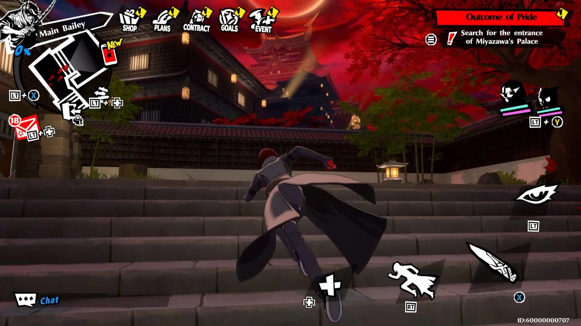 Giao diện màn hình chính của Persona 5 The Phantom X với các biểu tượng chức năng và nhân vật chính