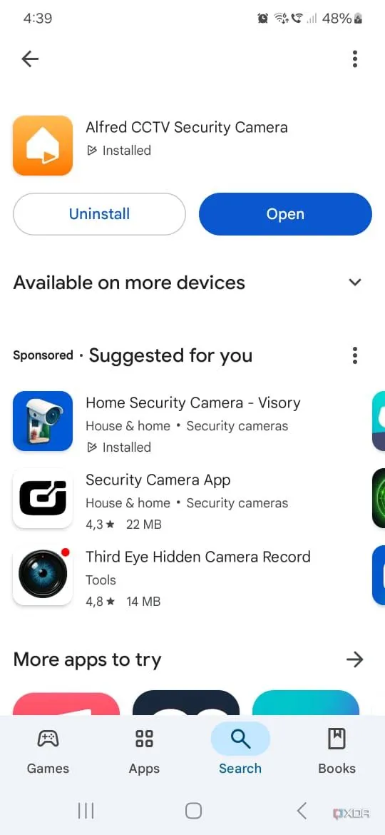 Giao diện mở ứng dụng Alfred Security trên điện thoại để bắt đầu cài đặt viewer phone