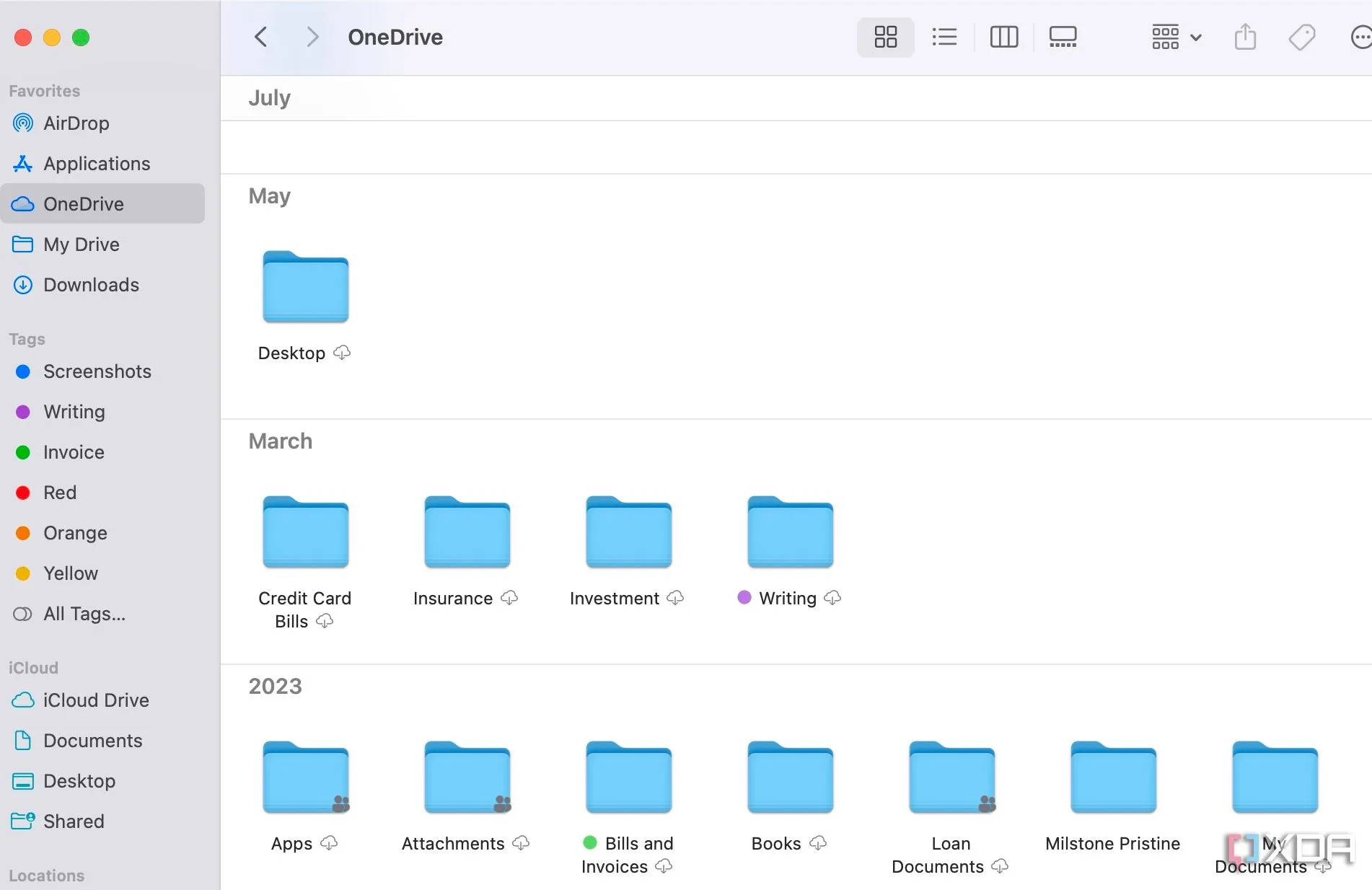 Giao diện OneDrive trong Finder trên macOS, minh họa khả năng đồng bộ dữ liệu với ổ đĩa ngoài.