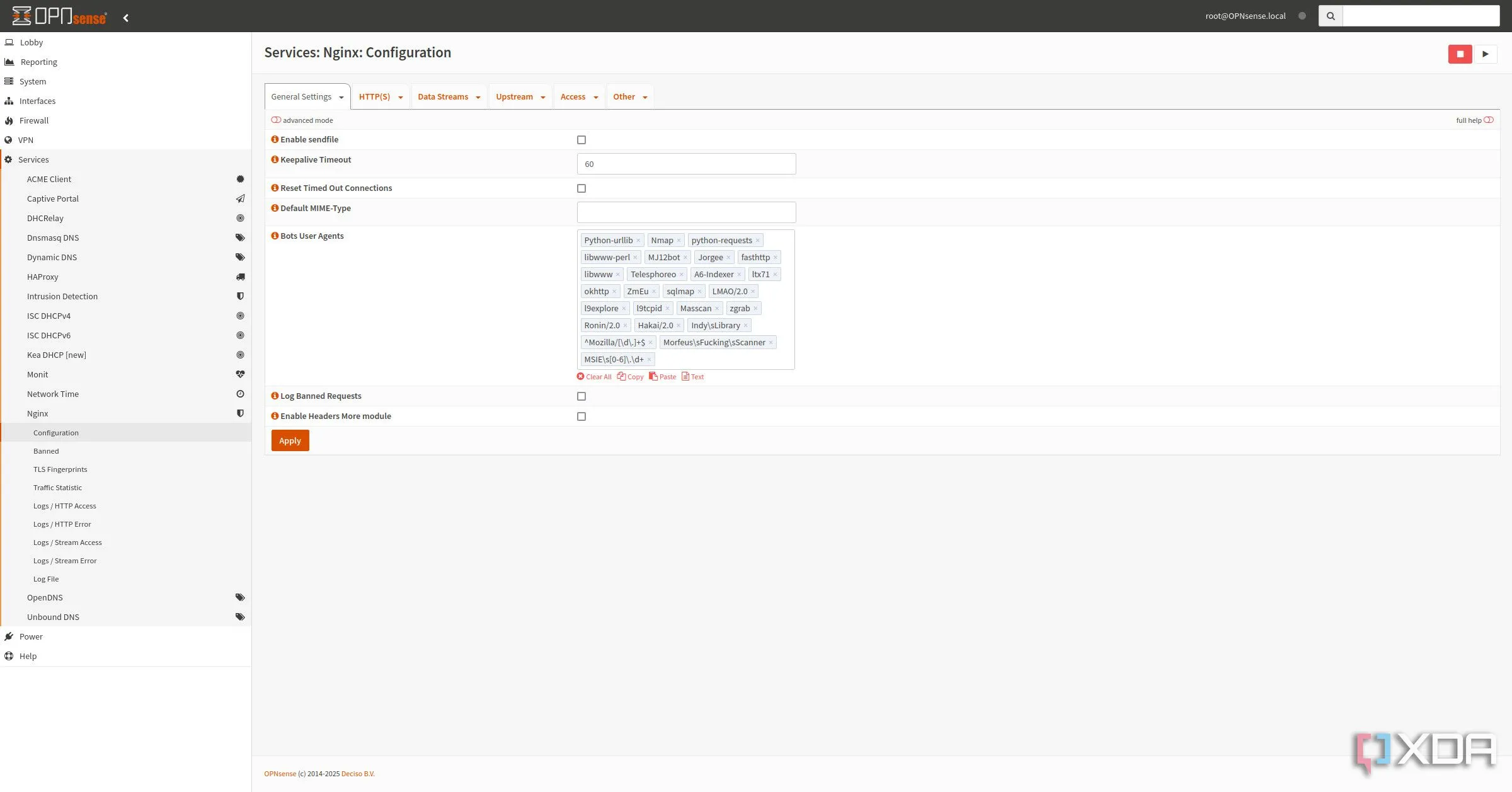 Giao diện quản lý OPNsense với các tùy chọn cấu hình Nginx