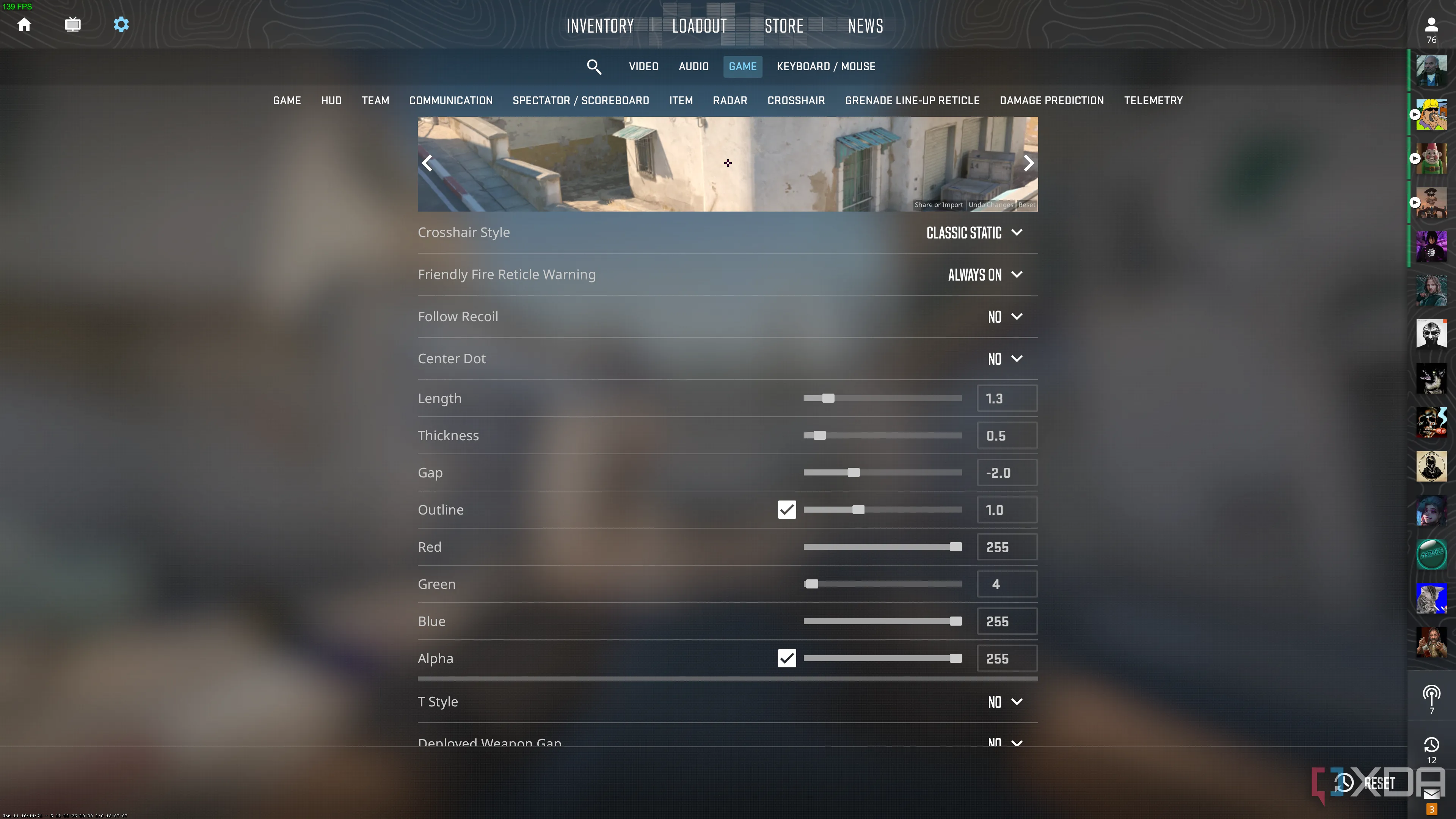 Giao diện tùy chỉnh tâm ngắm (crosshair) trong Counter-Strike 2