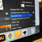 Giao diện tùy chọn xuất file của Inkscape, hiển thị các định dạng như SVG và PNG, nhấn mạnh khả năng tương thích file vector.