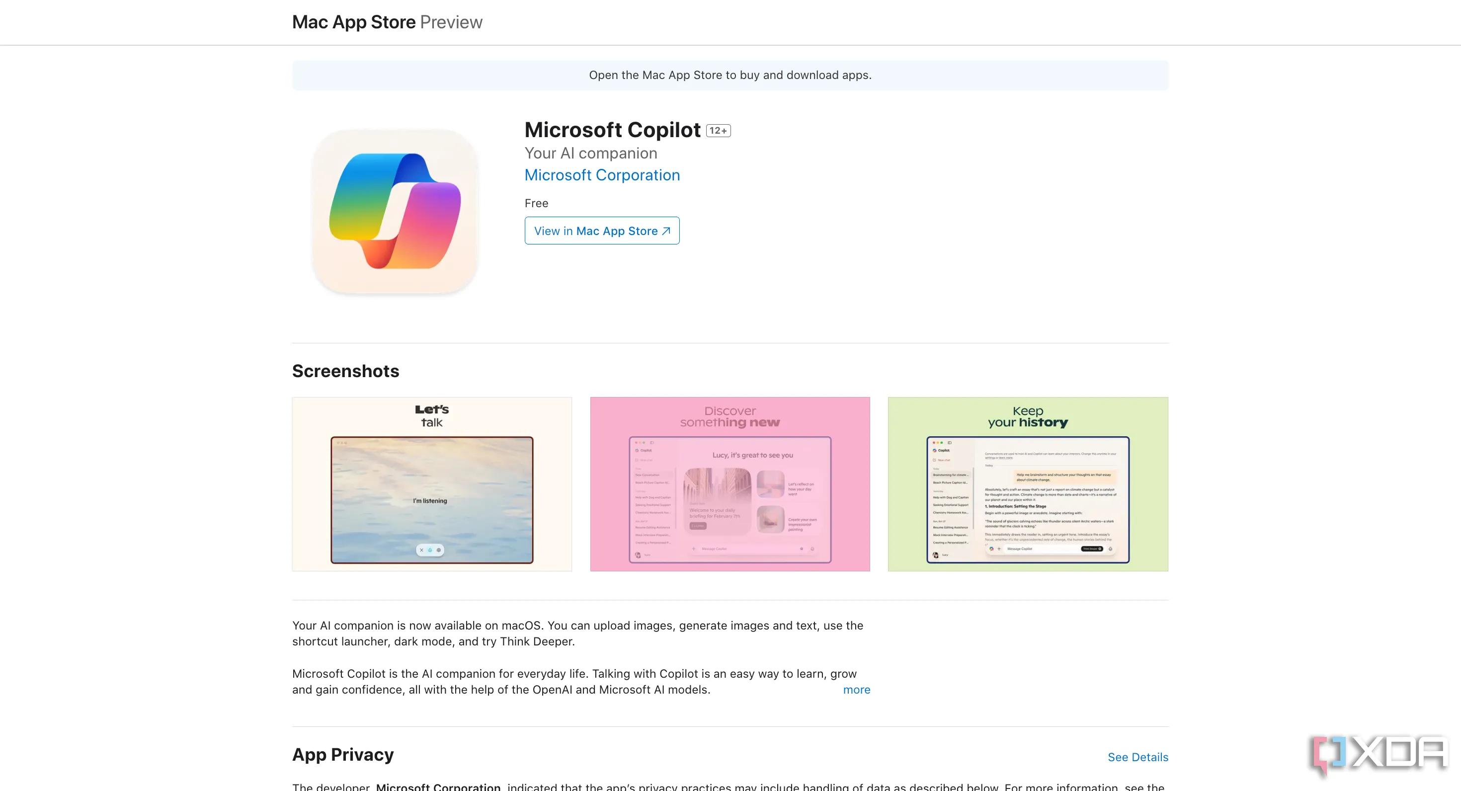 Giao diện ứng dụng Microsoft Copilot trên macOS với các tính năng AI