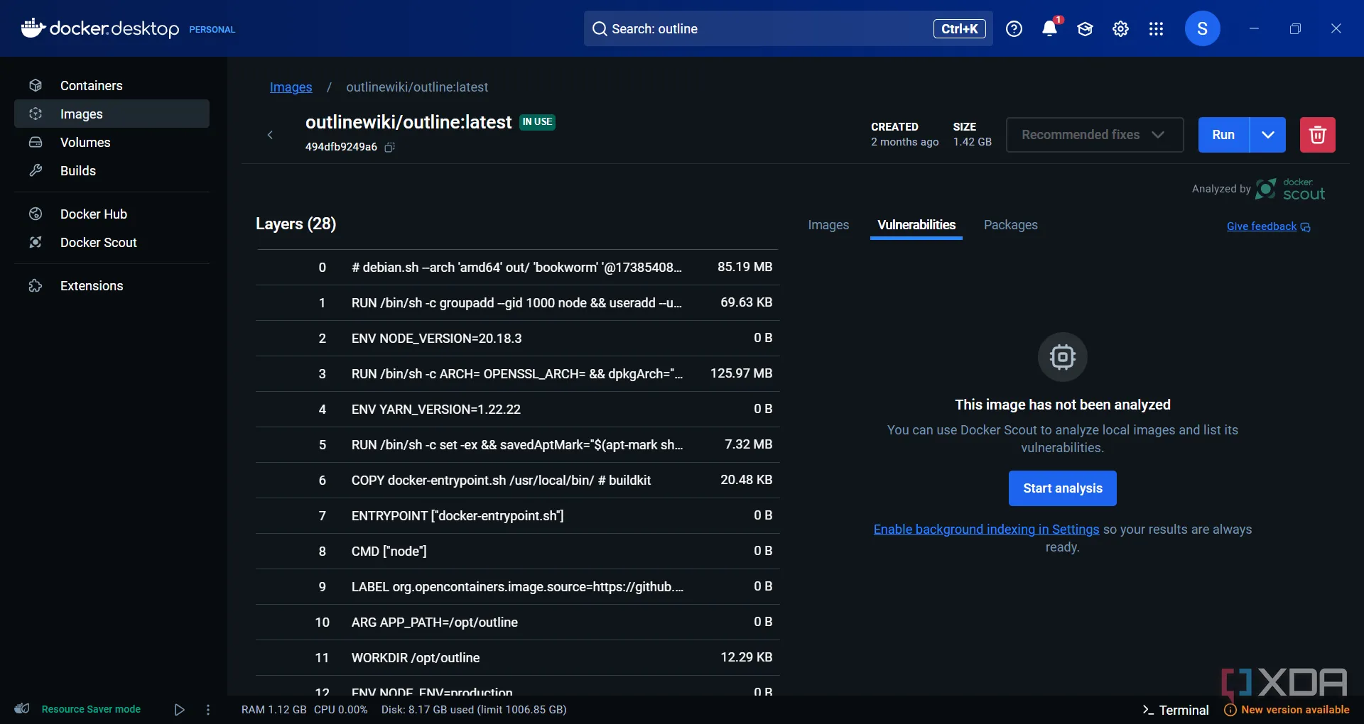 Giao diện ứng dụng Outline được triển khai tự host bằng Docker, minh họa tính linh hoạt của Docker trong việc quản lý và vận hành ứng dụng.