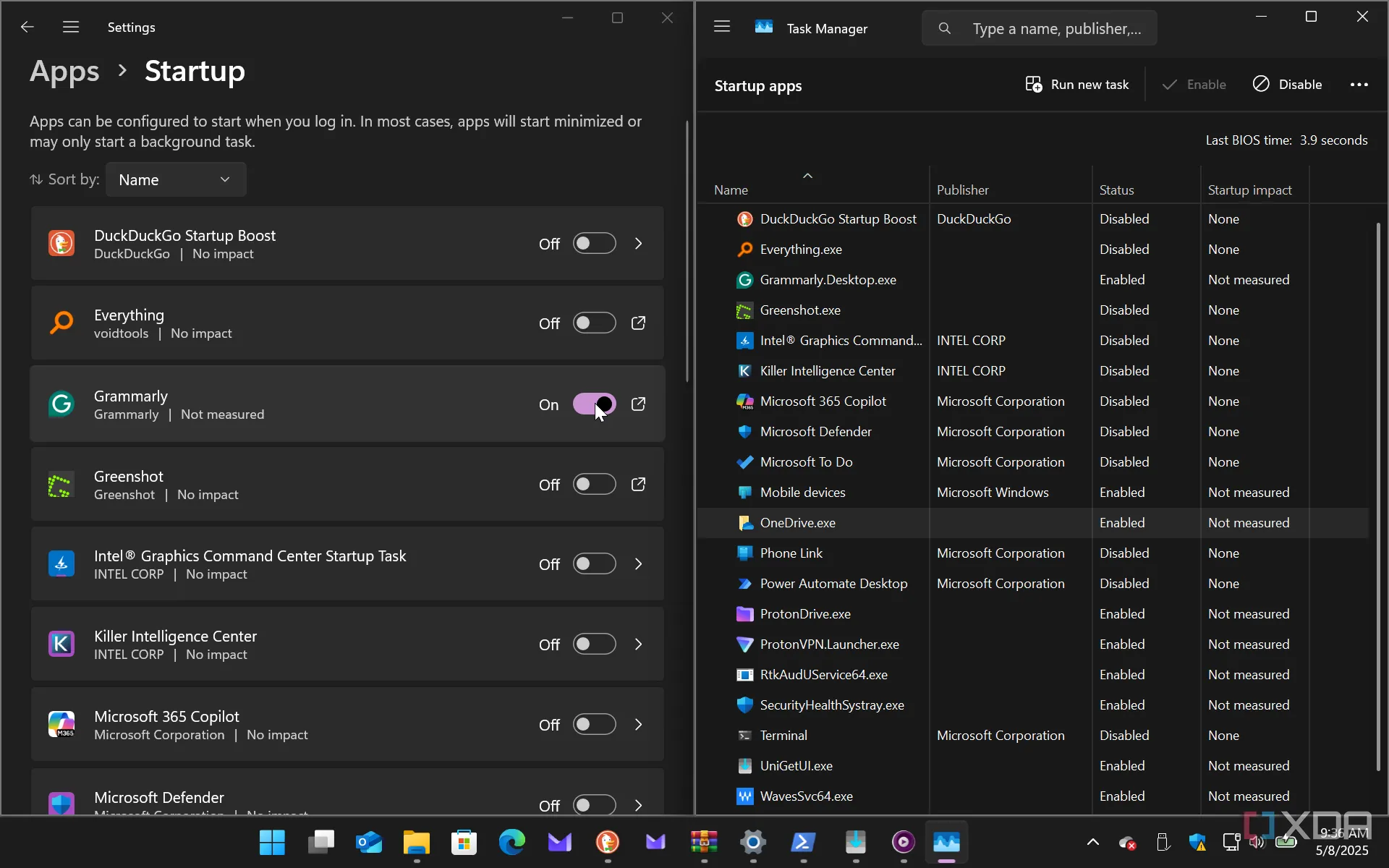Giao diện vô hiệu hóa ứng dụng khởi động cùng Windows trong Cài đặt hoặc Task Manager