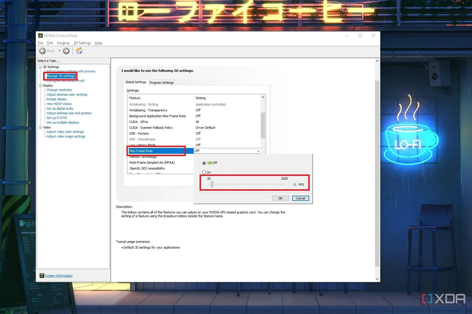Giới hạn tốc độ khung hình tối đa (Max Frame Rate) trong Nvidia Control Panel
