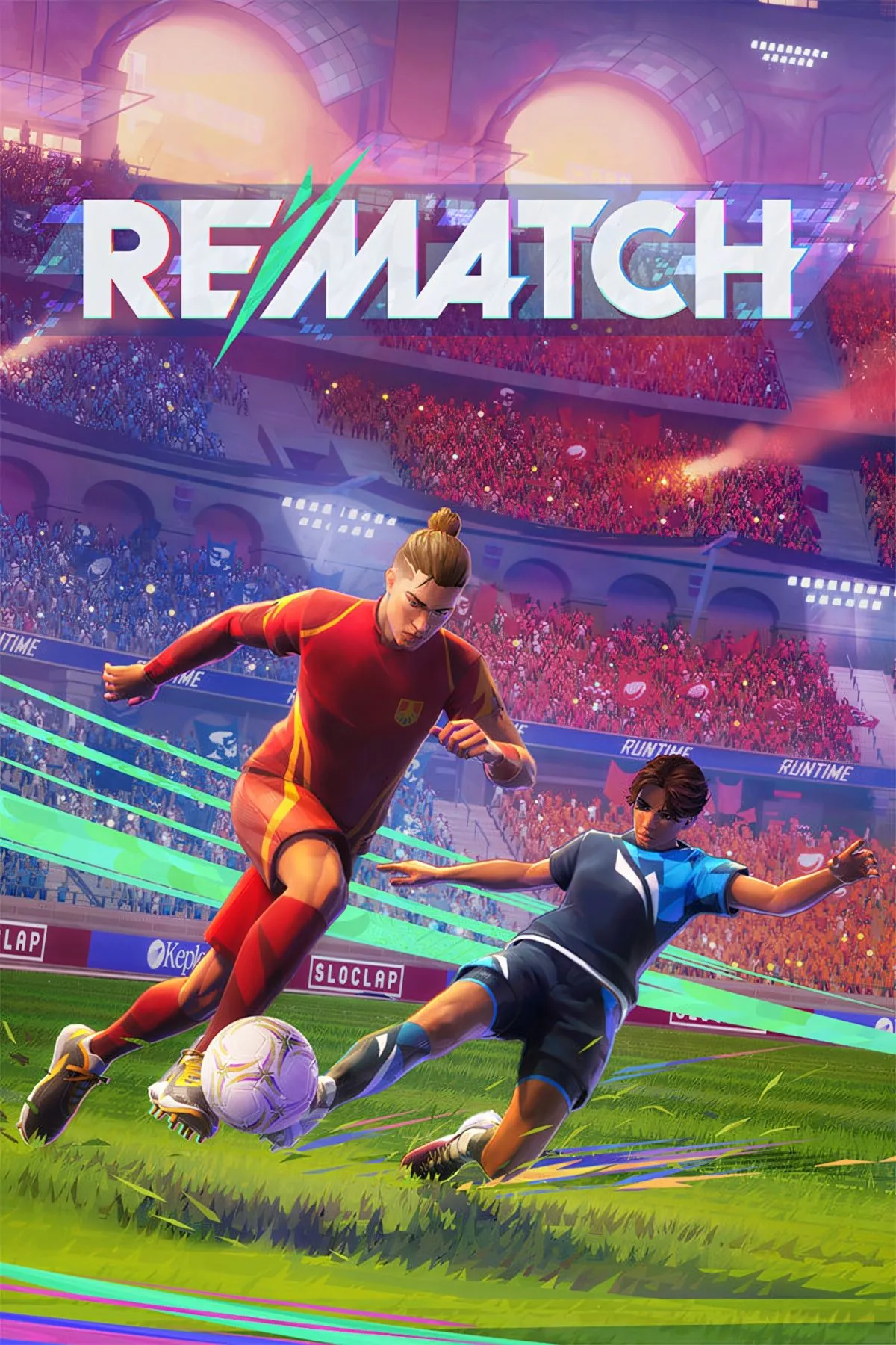 Hình ảnh bìa chính thức của game Rematch, thể hiện phong cách đồ họa và tinh thần thể thao độc đáo.