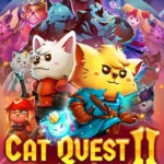 Hình ảnh bìa game Cat Quest II với hai nhân vật mèo và chó trong tư thế phiêu lưu, minh họa lối chơi RPG hành động và thế giới giả tưởng.