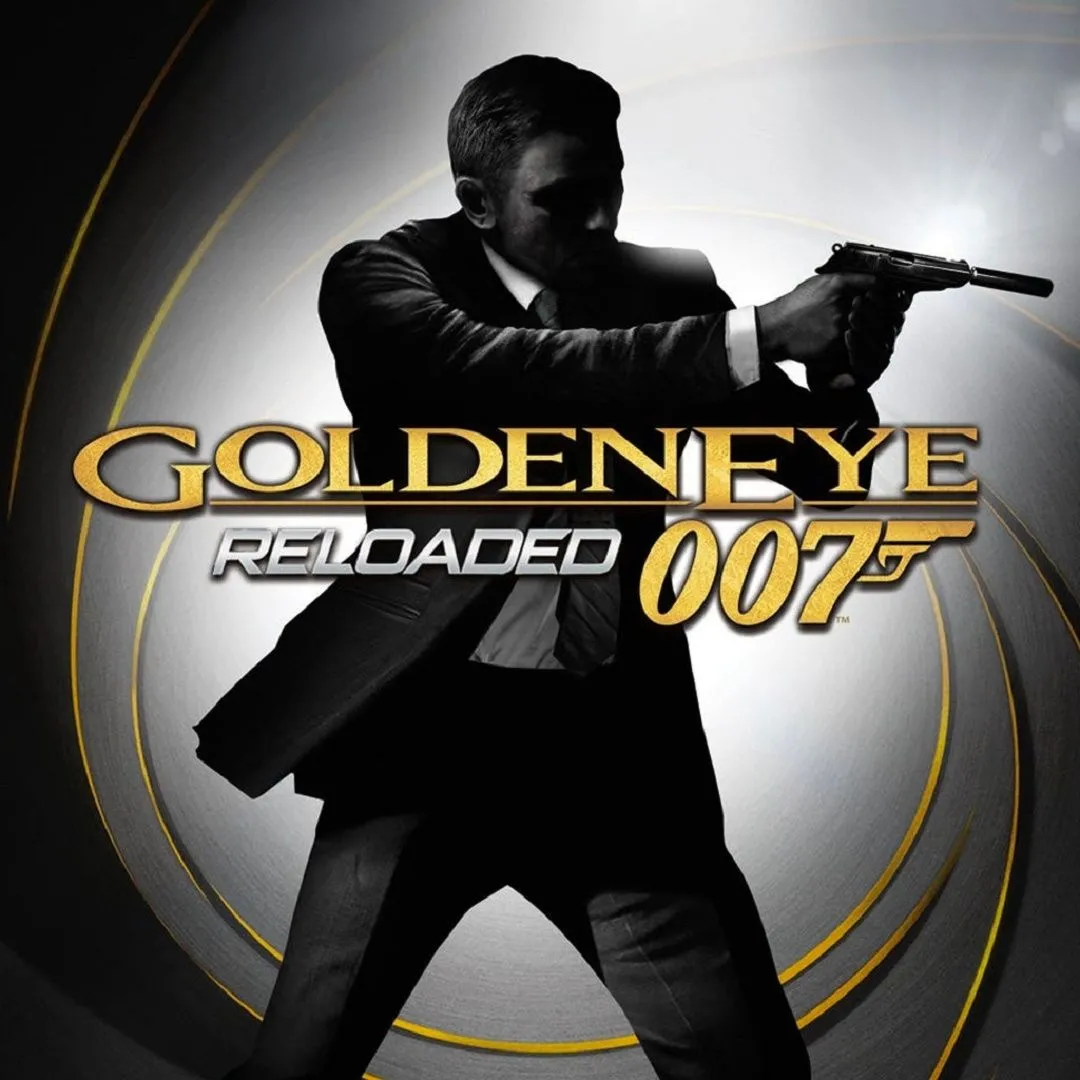 Hình ảnh bìa game GoldenEye 007 Reloaded với nhân vật James Bond (Daniel Craig) đang giương súng, nền đen. Phiên bản làm lại hiện đại của tựa game kinh điển.