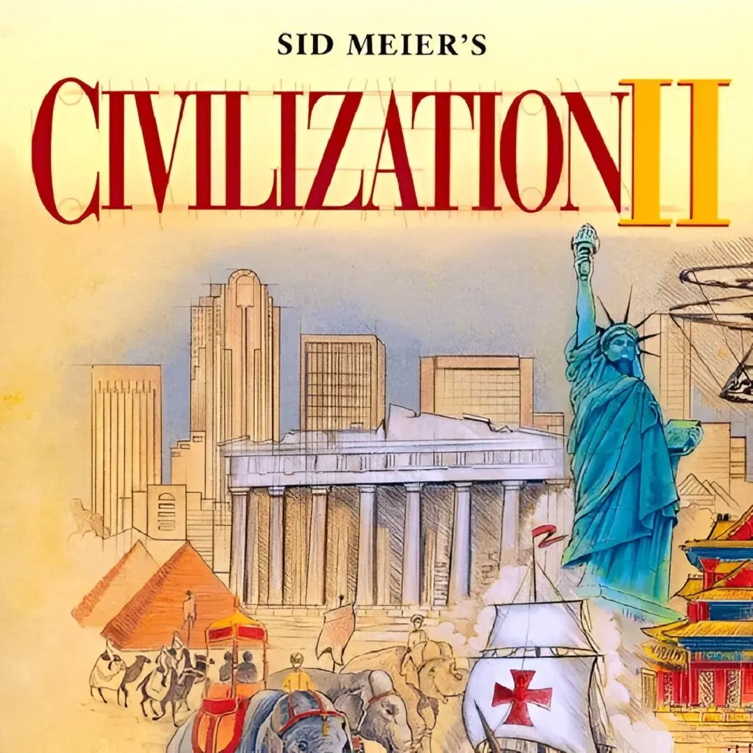 Hình ảnh bìa game Sid Meier's Civilization II, tựa game chiến thuật lịch sử nổi tiếng với giá trị giáo dục