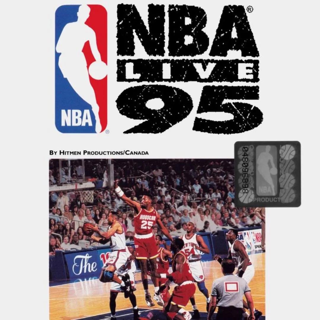 Hình ảnh bìa hộp hoặc screenshot game bóng rổ NBA Live '95 trên hệ máy SNES.