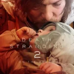 Hình ảnh bìa trò chơi Death Stranding 2: On the Beach, với nhân vật Sam Porter Bridges trong trang phục đặc trưng và bối cảnh hậu tận thế ấn tượng.
