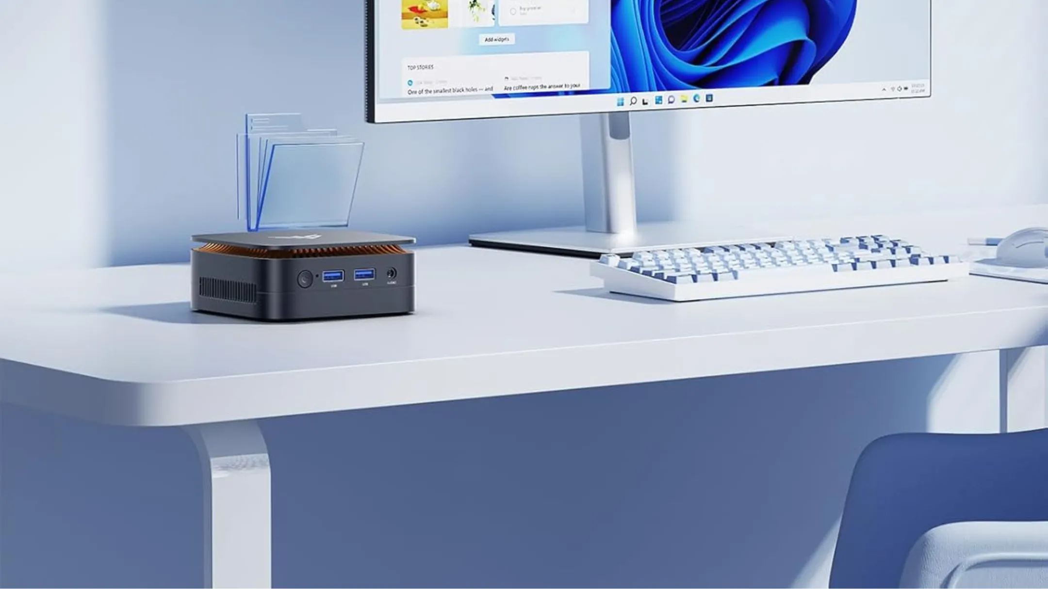 Hình ảnh cận cảnh các cổng kết nối phía trước của Mini PC Kamrui