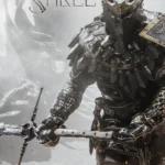 Hình ảnh cận cảnh nhân vật trong game Mortal Shell với bộ giáp và vũ khí đặc trưng, thể hiện lối chơi Soulslike đầy thử thách.