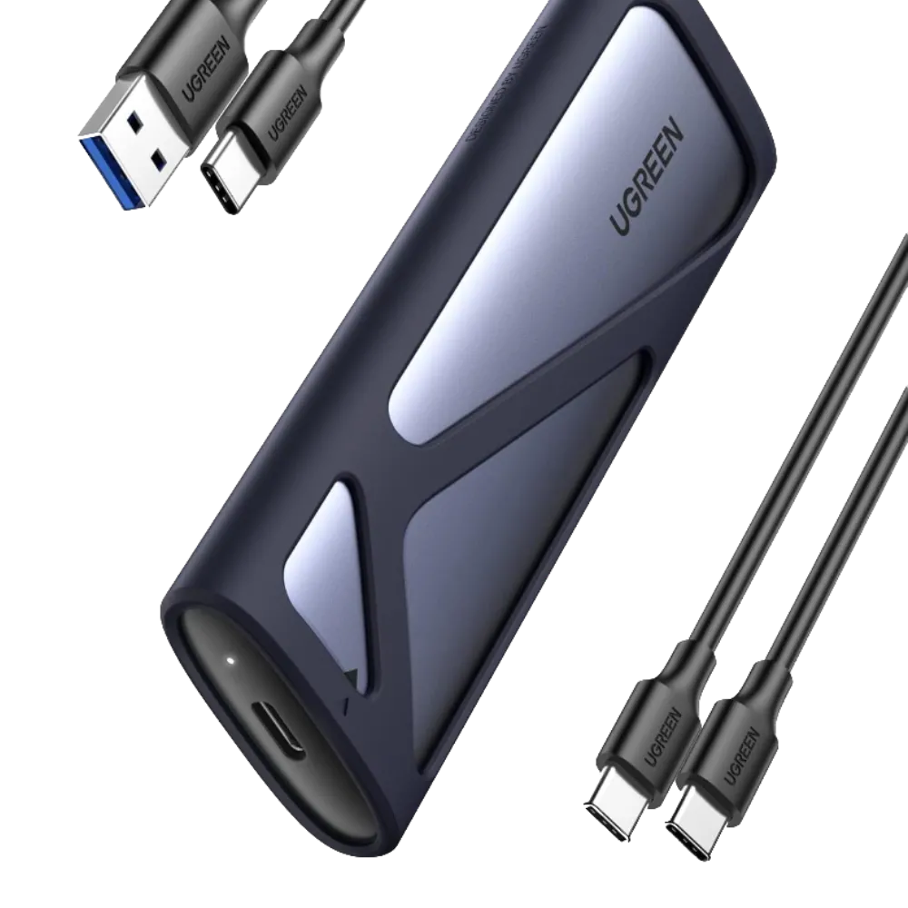 Hình ảnh cận cảnh vỏ bọc SSD Ugreen, làm nổi bật thiết kế sản phẩm
