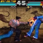 Hình ảnh chiến đấu 3D trong game Tekken Tag Tournament với nhân vật Jin và Hwoarang