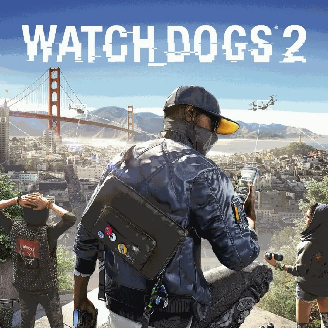 Hình ảnh game Watch Dogs 2, cho thấy nhân vật Marcus Holloway đang sử dụng điện thoại để hack trong một bối cảnh thành phố San Francisco sôi động.