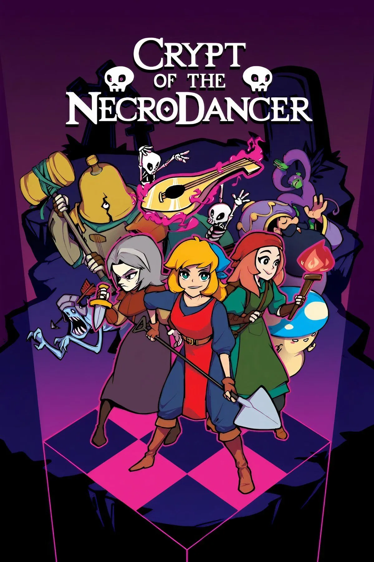 Hình ảnh gameplay Crypt of the NecroDancer với nhân vật và kẻ thù nhảy múa theo nhịp điệu trong hầm ngục