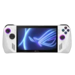 Hình ảnh kết xuất (render) máy chơi game cầm tay Asus ROG Ally với thiết kế hiện đại, màn hình sắc nét.