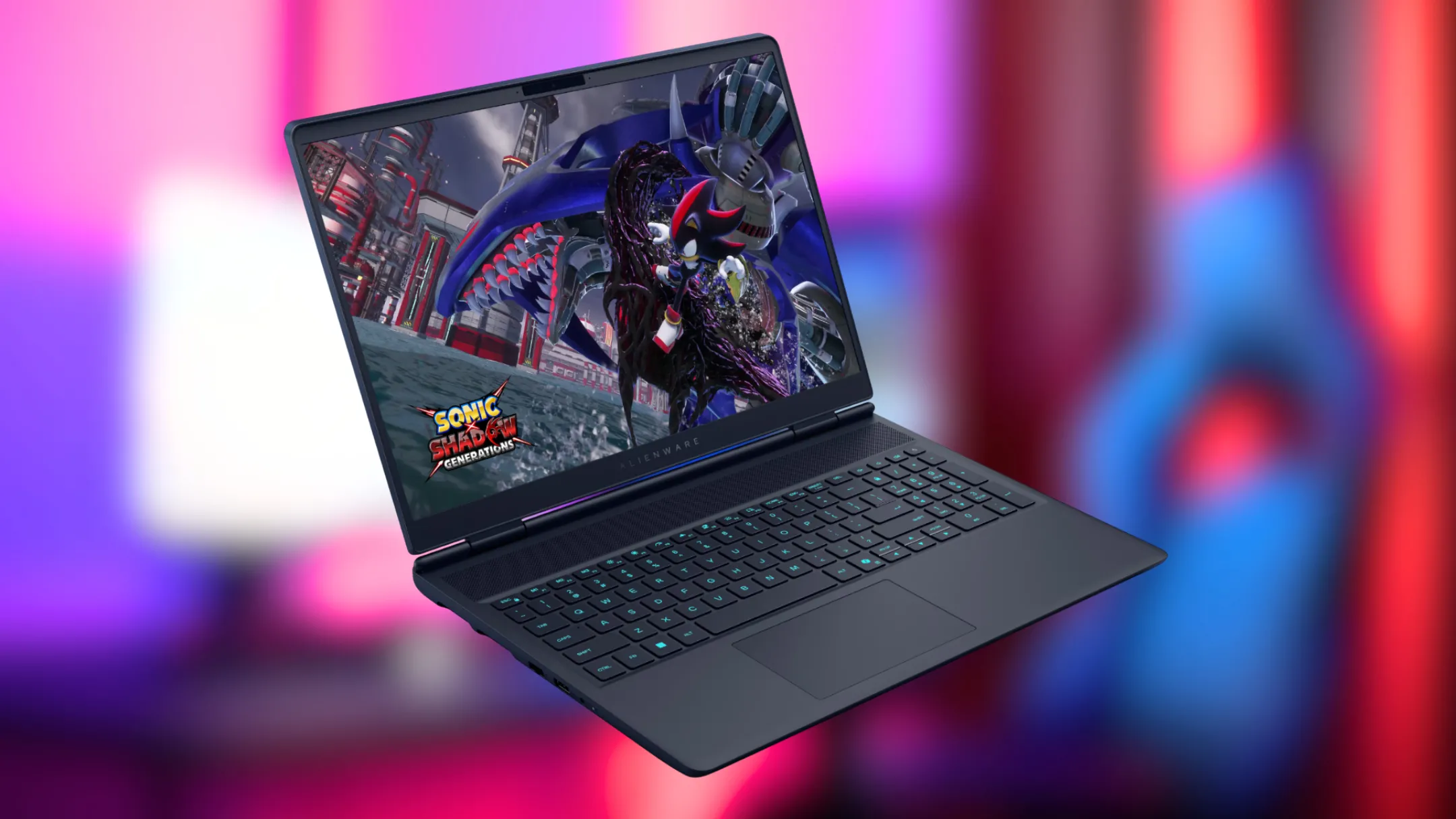 Hình ảnh laptop Alienware 16X Aurora hiển thị màn hình 240Hz sống động và các cổng kết nối đa dạng