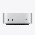 Hình ảnh Mac Mini M4 2024 màu bạc với thiết kế nhỏ gọn, tinh tế trên bàn làm việc, thể hiện sự mạnh mẽ và hiện đại của Mini PC hàng đầu từ Apple, thích hợp cho không gian làm việc tối giản