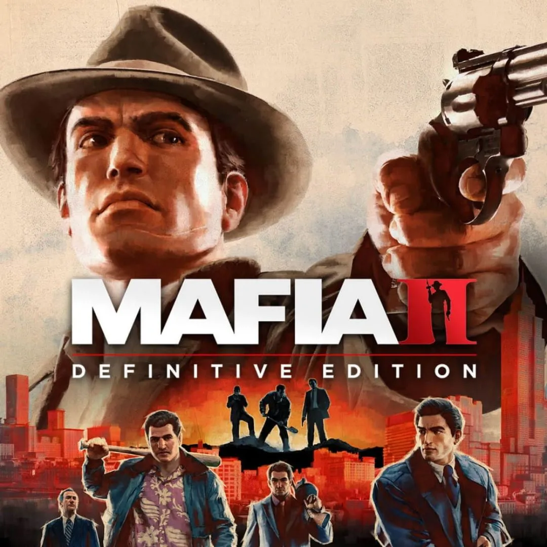 Hình ảnh Mafia II Definitive Edition, với nhân vật Vito Scaletta và Joe Barbaro đứng trong một thành phố phủ tuyết mùa đông, mang đậm không khí thập niên 40.