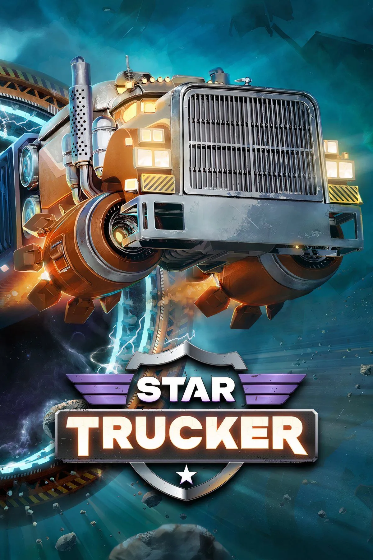 Hình ảnh một chiếc xe tải không gian khổng lồ trong Star Trucker, đang vận chuyển hàng hóa giữa các trạm vũ trụ, gợi cảm giác cô độc và phiêu lưu.