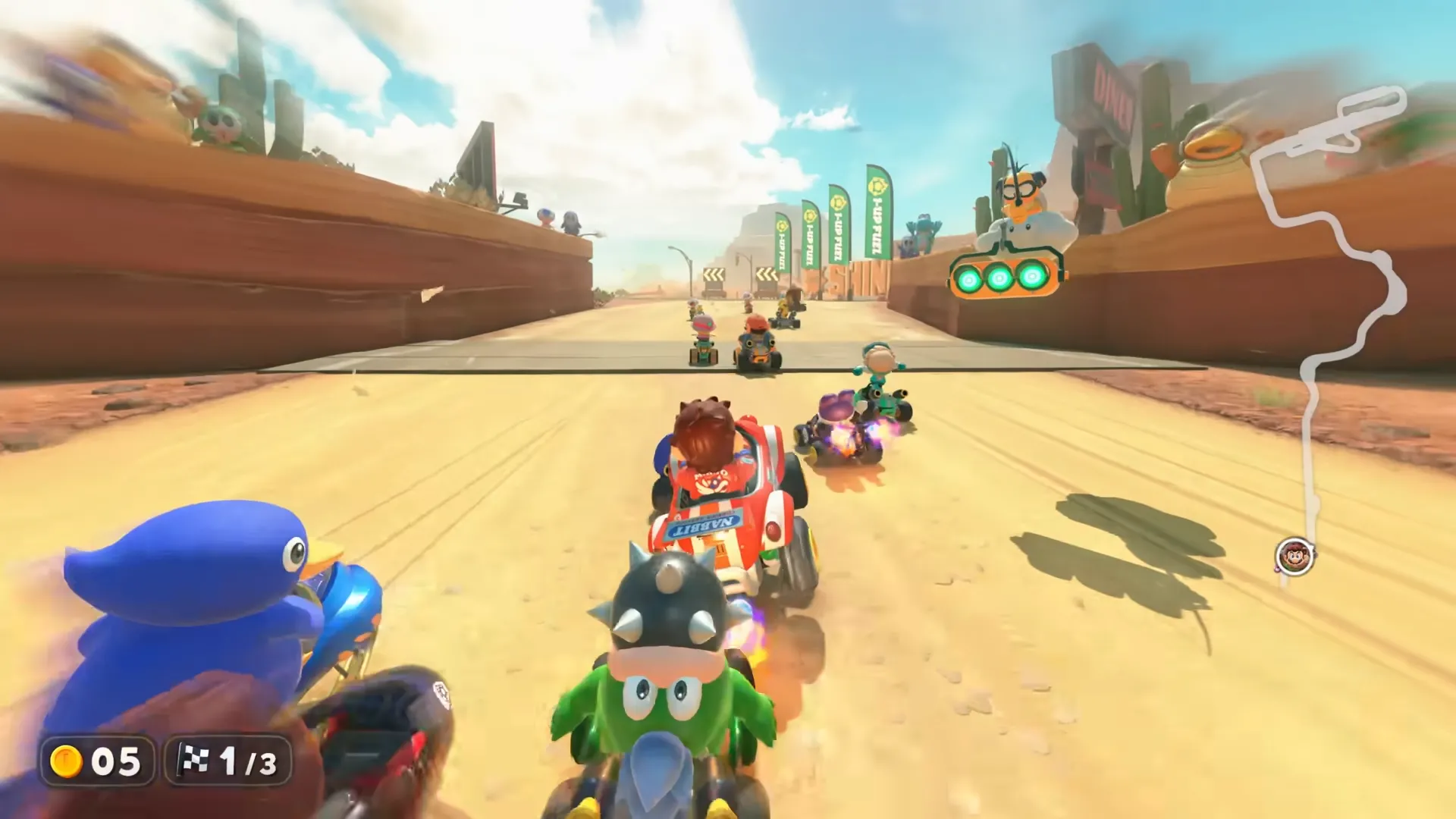 Hình ảnh nhiều tay đua đang tham gia cuộc đua tốc độ trong game Mario Kart World trên Nintendo Switch 2, minh họa cho nội dung phong phú của game.