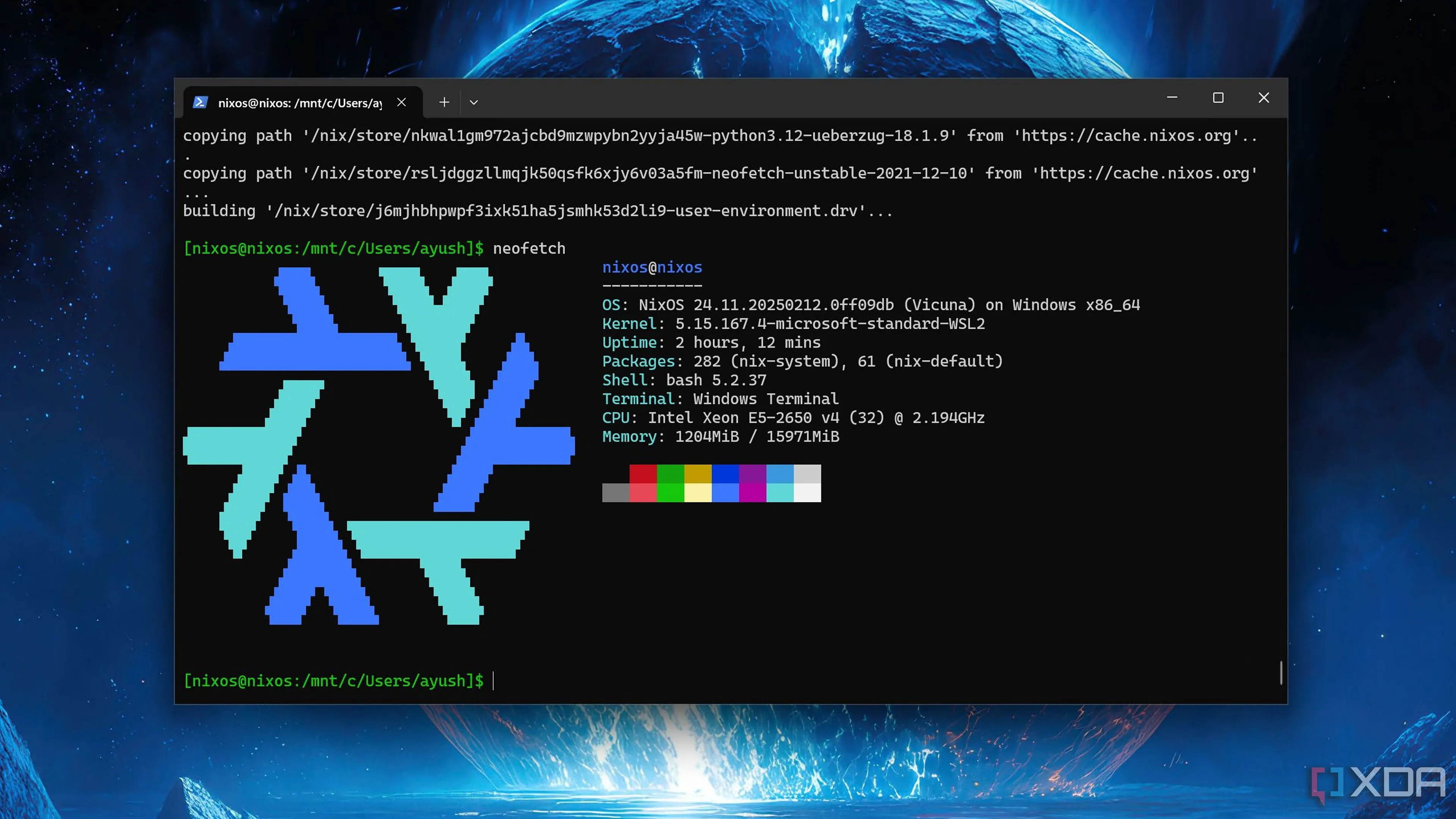 Hình ảnh NixOS đang chạy trong môi trường WSL, minh họa khả năng tùy biến cao.