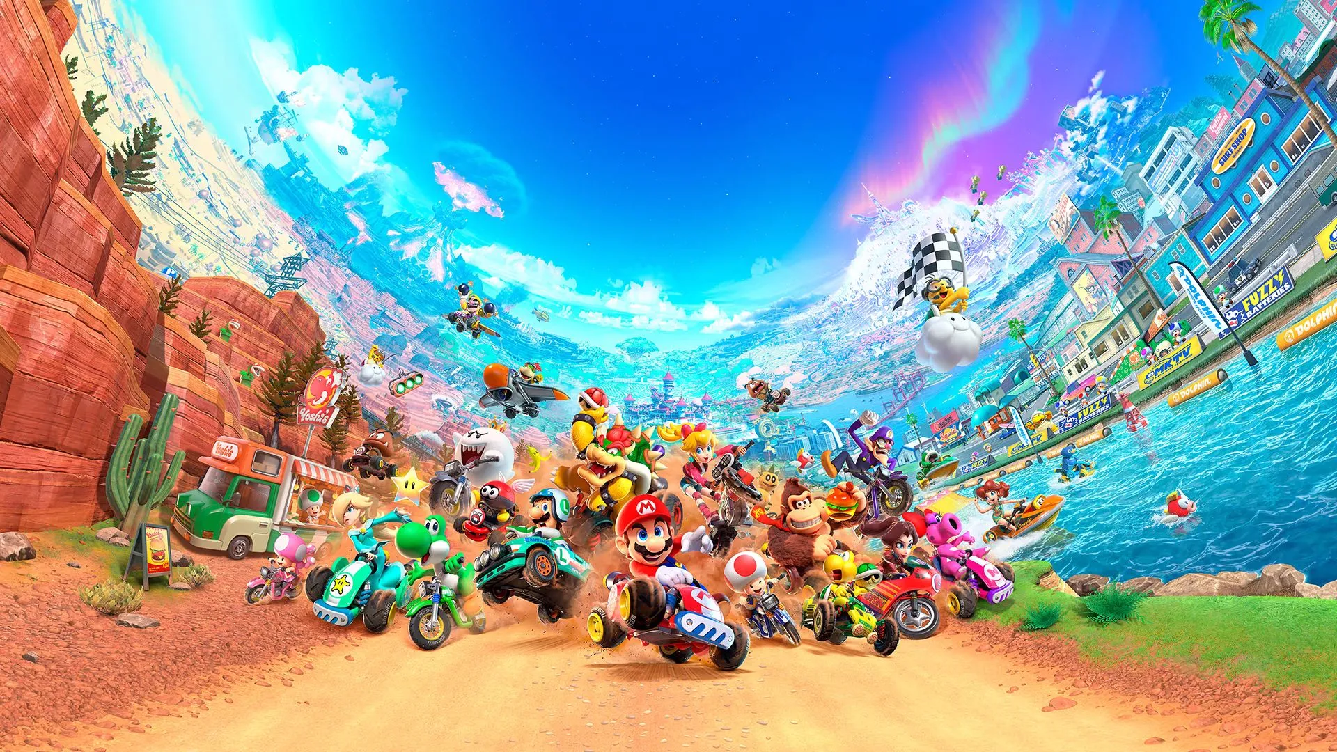 Hình ảnh quảng bá (key art) của tựa game Mario Kart World dành cho Nintendo Switch 2