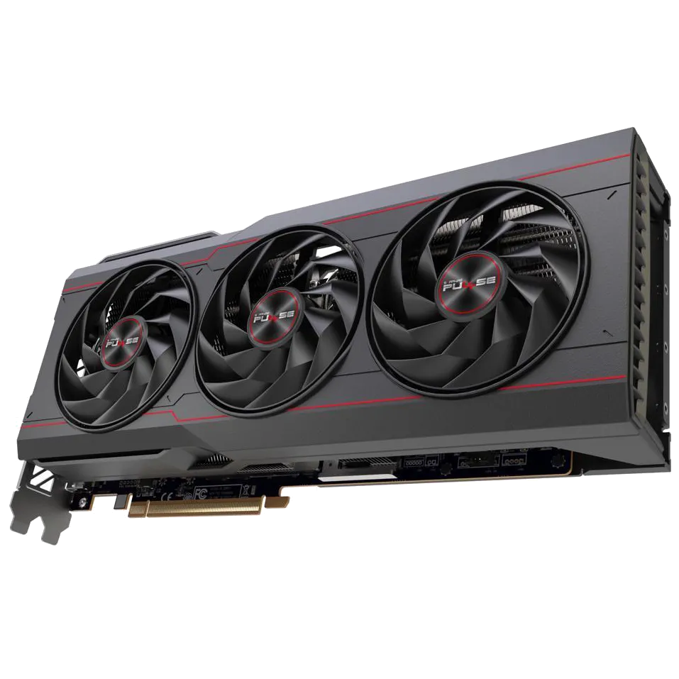 Hình ảnh render card đồ họa Sapphire Pulse Radeon RX 7900 XTX với thiết kế tản nhiệt 3 quạt