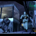 Hình ảnh từ game Metal Gear Solid (1998) với lính gác đang tuần tra, minh họa lối chơi lén lút đặc trưng.