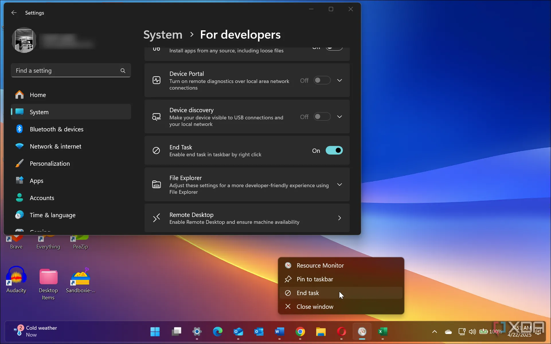Hướng dẫn kích hoạt và sử dụng tùy chọn End Task để buộc đóng ứng dụng trên thanh Taskbar Windows 11