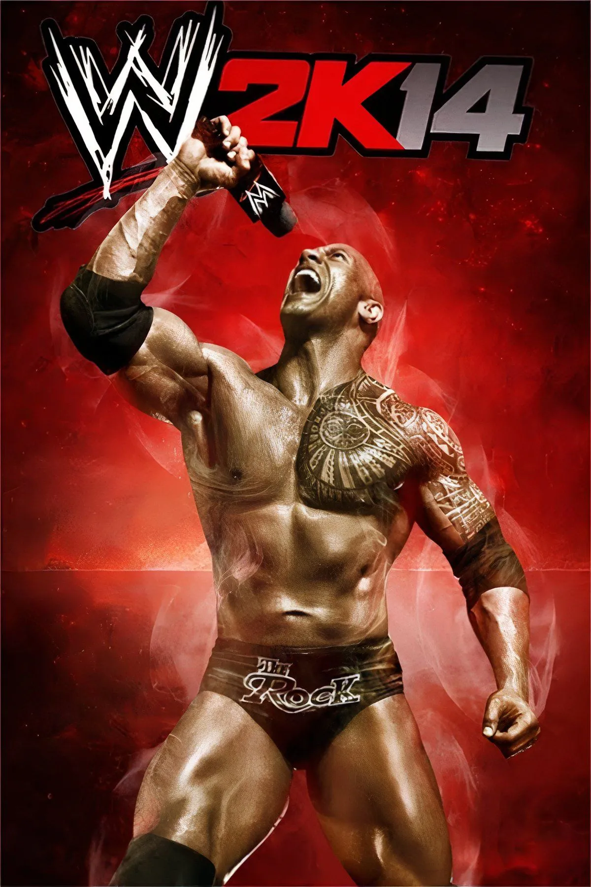 Khoảnh khắc The Rock giơ tay chào khán giả trong WWE 2K14, biểu tượng của một tựa game đã tôn vinh lịch sử WWE.