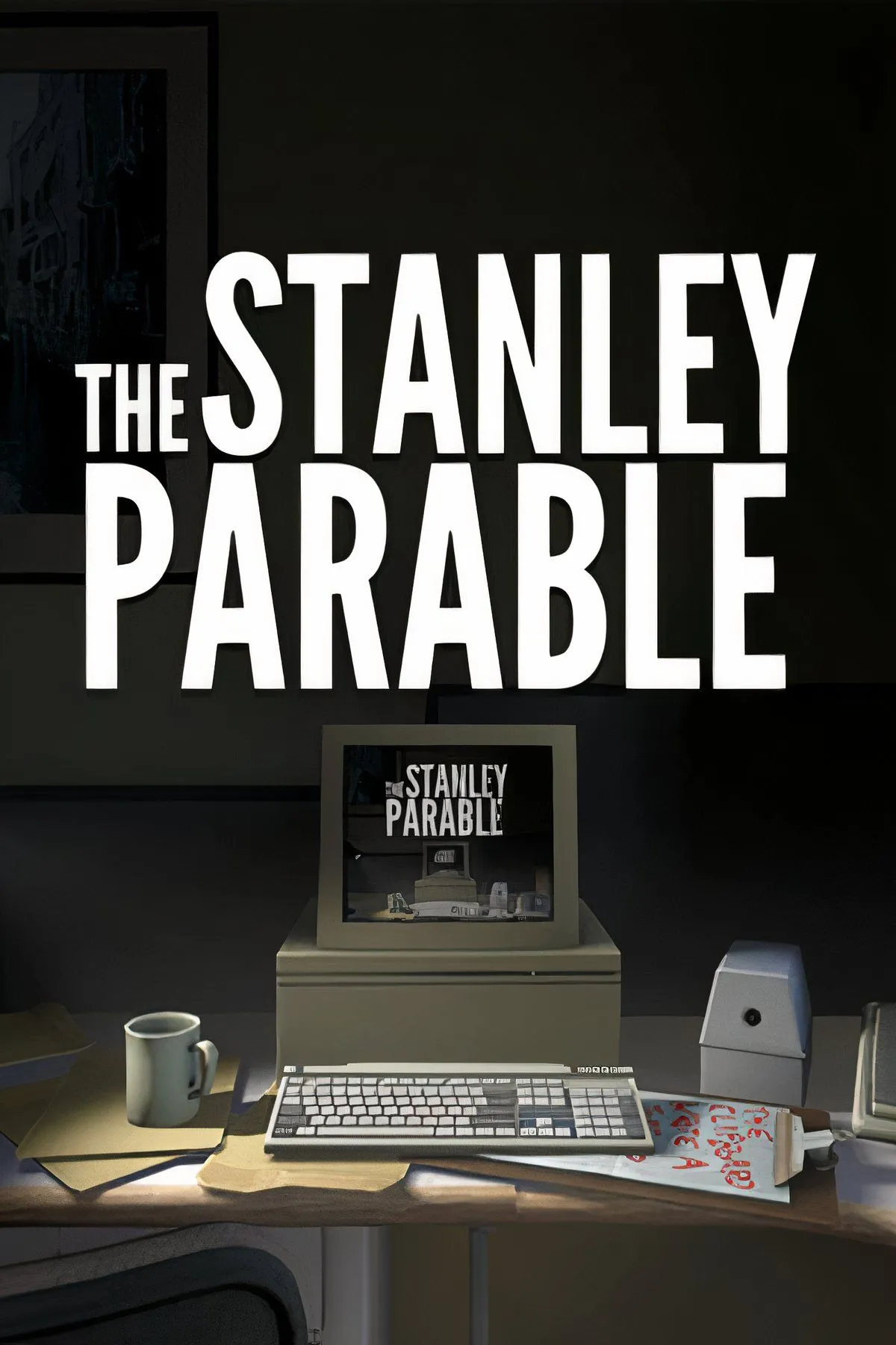 Khung cảnh từ The Stanley Parable, thể hiện lối kiến trúc văn phòng độc đáo và nhân vật chính.