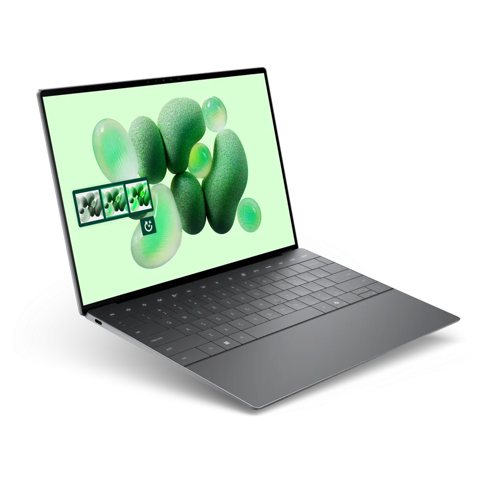 Laptop Dell XPS 13 (2024) màu than chì sang trọng, thể hiện thiết kế mỏng nhẹ và viền màn hình siêu mỏng
