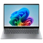 Laptop HP OmniBook X với màn hình hiển thị logo HP, nổi bật hiệu năng chip Snapdragon X Elite