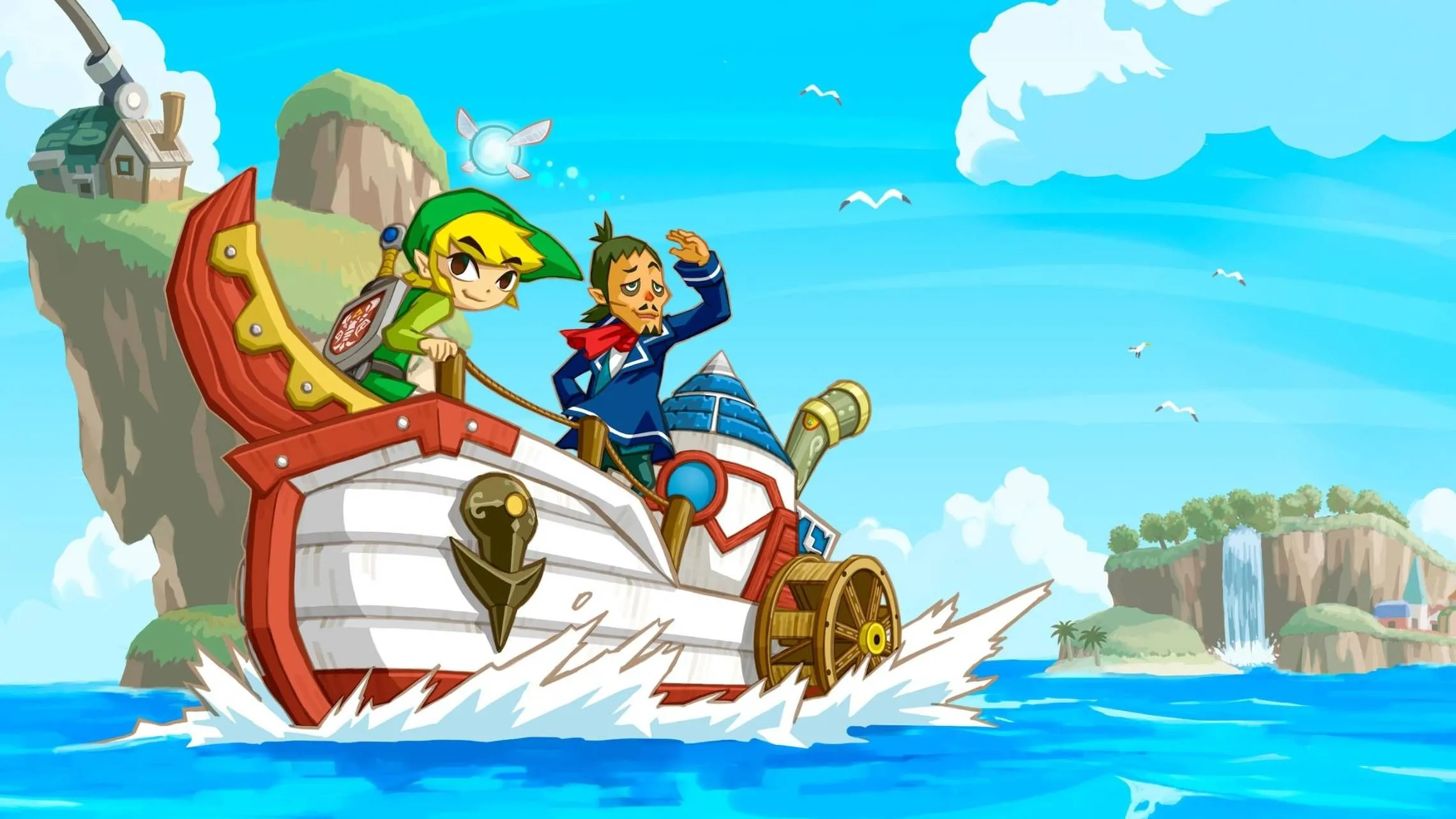 Link và Linebeck trong ảnh artwork chính thức của The Legend of Zelda: Phantom Hourglass