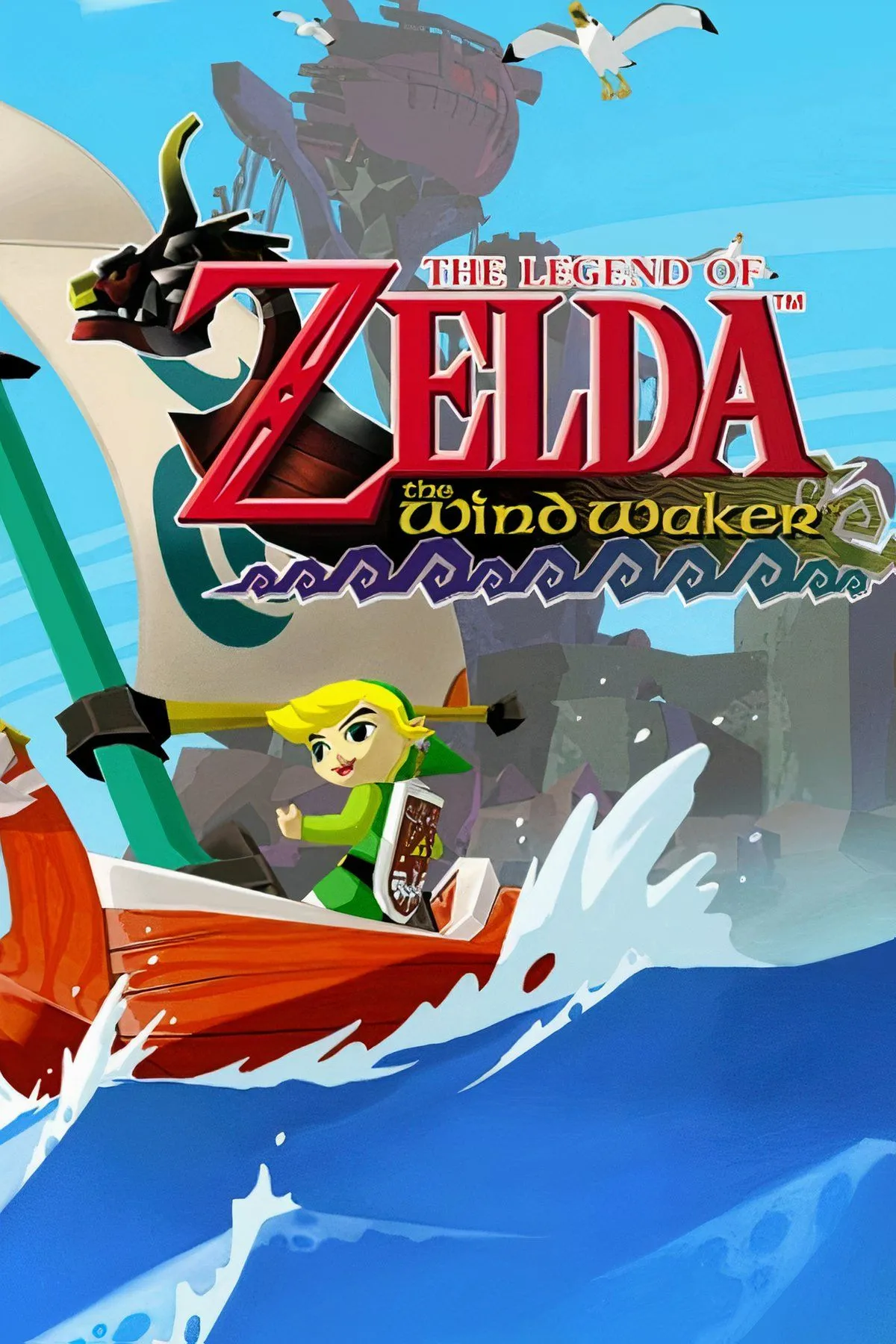 Link với đồ họa cel-shaded trong The Legend of Zelda: The Wind Waker, game phiêu lưu kinh điển GameCube.