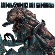 Logo game Unvanquished với biểu tượng người và sinh vật ngoài hành tinh