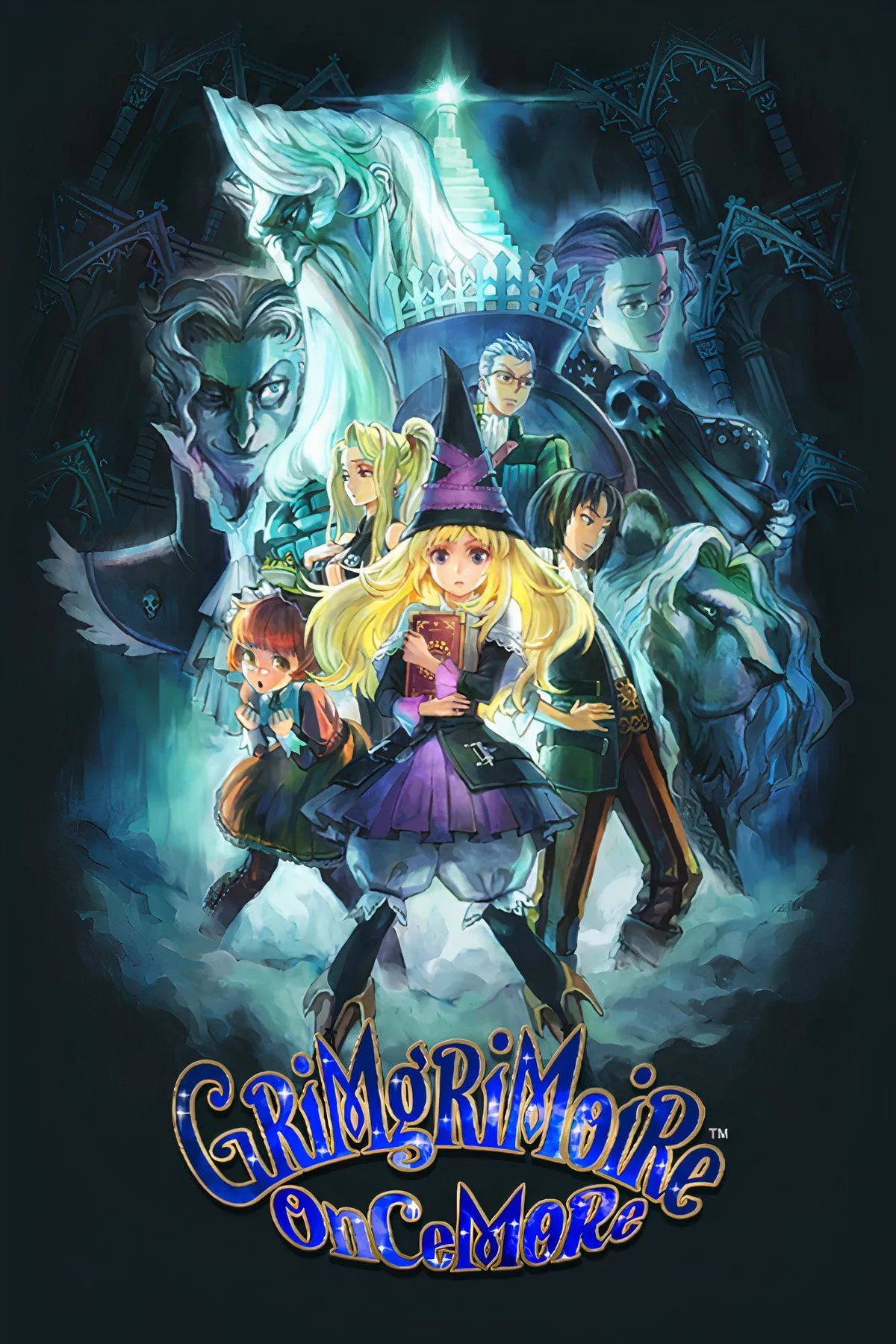 Lối đồ họa 2D vẽ tay độc đáo của GrimGrimoire OnceMore, thể hiện một pháp sư và các đơn vị quân familiars trong bối cảnh học viện phép thuật.