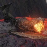 Magma Wyrm Elden Ring đang di chuyển trong dung nham