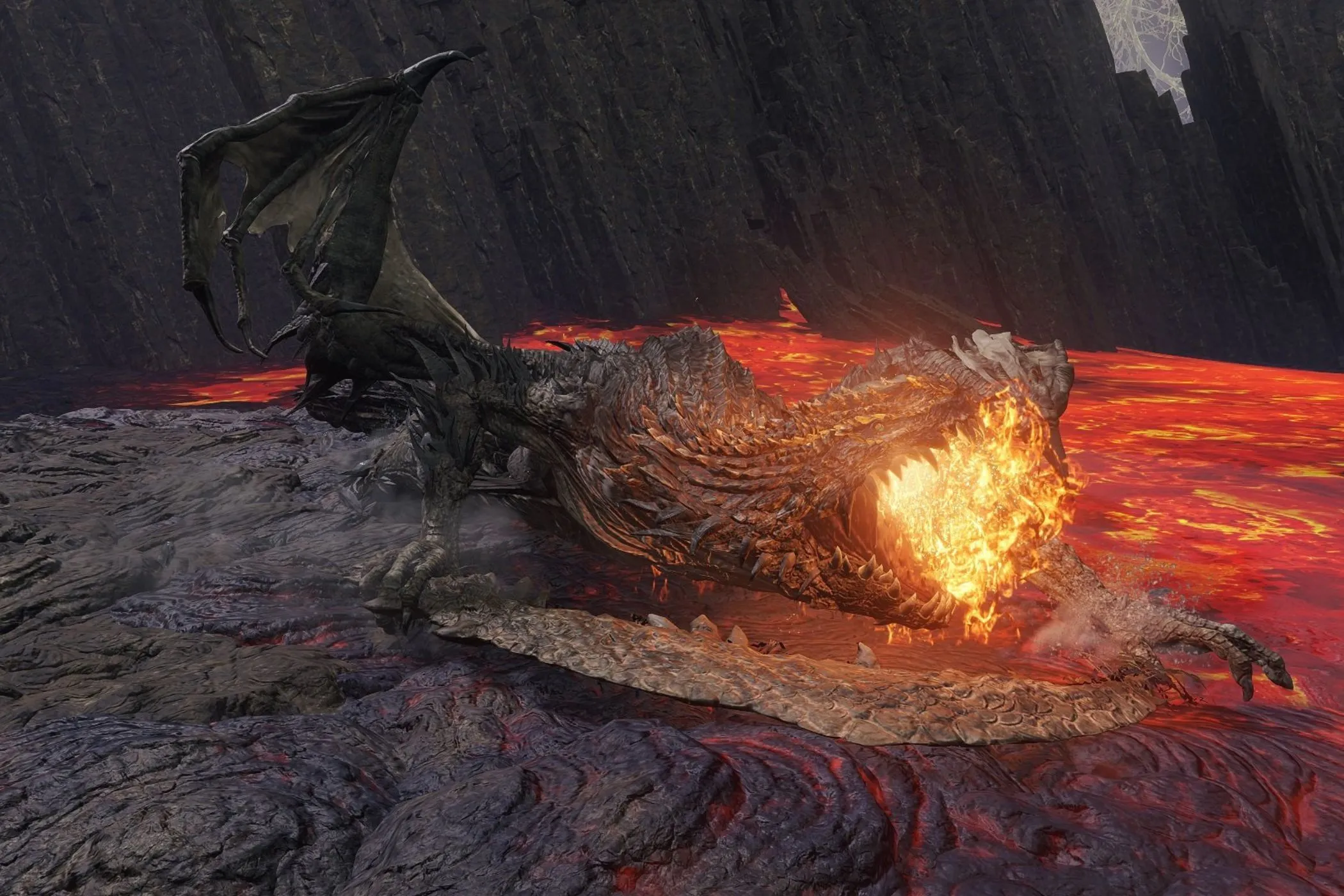 Magma Wyrm Elden Ring đang di chuyển trong dung nham