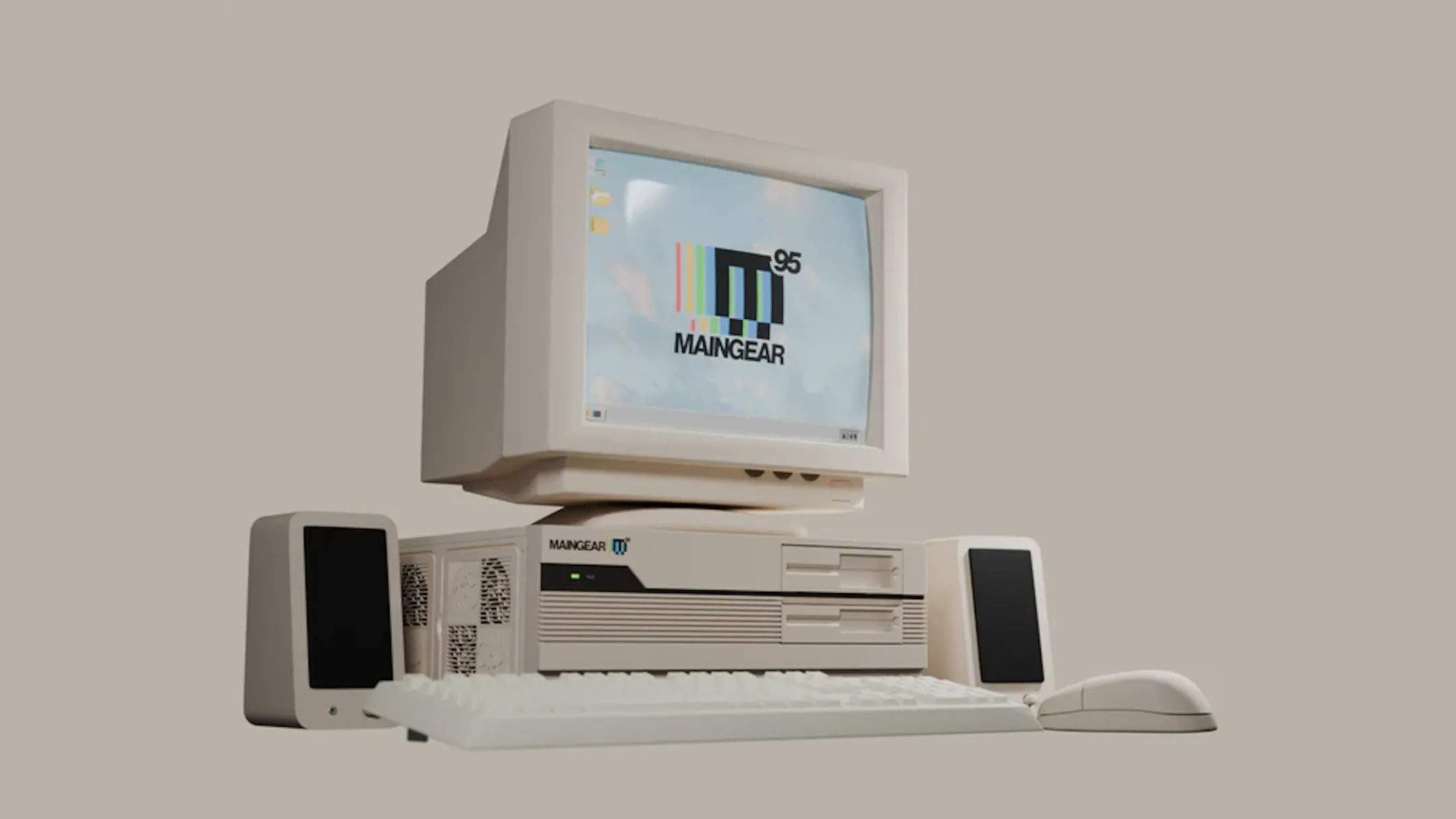 Maingear Retro95 với vỏ case màu be phong cách thập niên 90