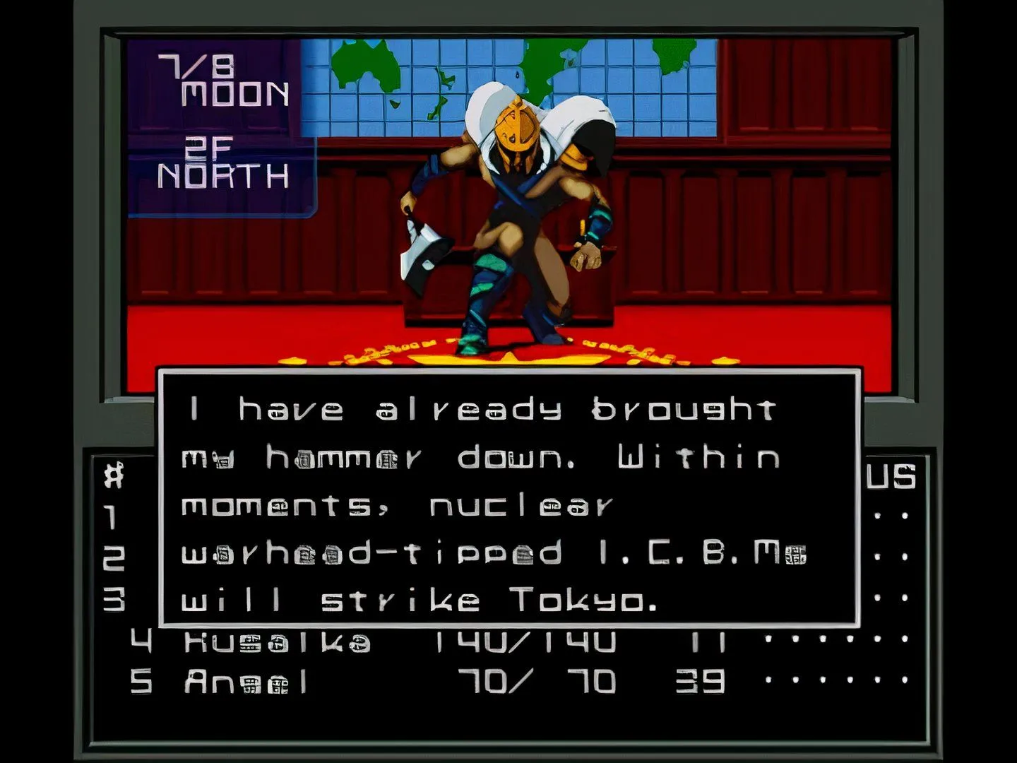 Màn hình chiến đấu trong Shin Megami Tensei GBA đã được dịch sang tiếng Anh.